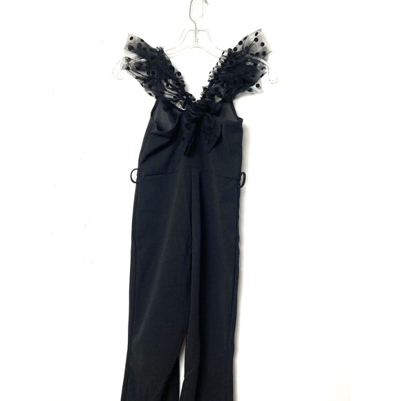 WDIRARA Girl's Jumpsuit Black Bootcut Flare Mesh Polka Dots Size 10 Years Old - Picture 2 of 14